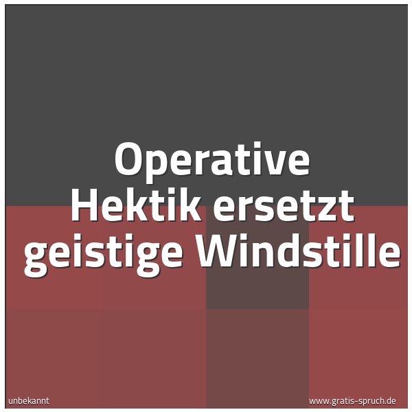 Spruchbild mit dem Text 'Operative Hektik ersetzt geistige Windstille'