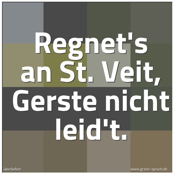 Spruchbild mit dem Text 'Regnet's an St. Veit, Gerste nicht leid't.'