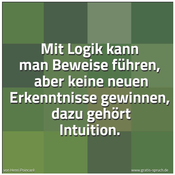 Spruchbild mit dem Text 'Mit Logik kann man Beweise führen,
aber keine neuen Erkenntnisse gewinnen,
dazu gehört Intuition.'