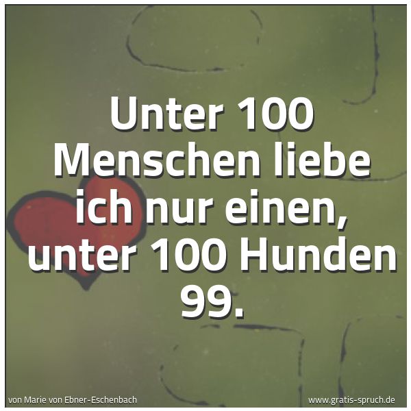 Spruchbild mit dem Text 'Unter 100 Menschen liebe ich nur einen,
unter 100 Hunden 99.'