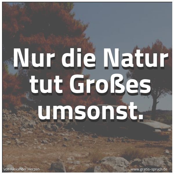Spruchbild mit dem Text 'Nur die Natur tut Großes umsonst.'