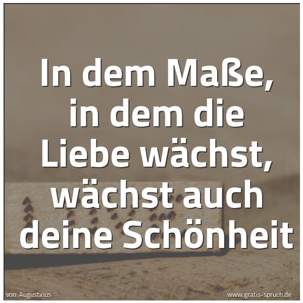 Spruchbild mit dem Text 'In dem Maße, in dem die Liebe wächst,
wächst auch deine Schönheit'