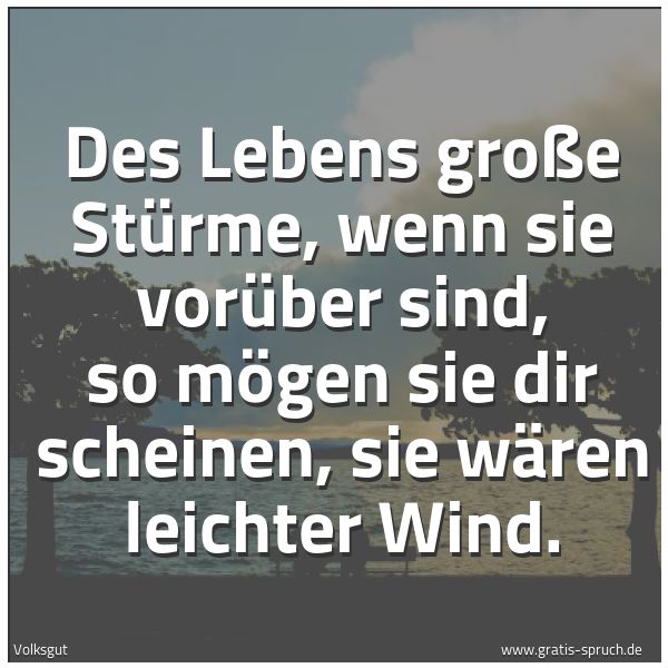 Spruchbild mit dem Text 'Des Lebens große Stürme,
wenn sie vorüber sind,
so mögen sie dir scheinen,
sie wären leichter Wind.'